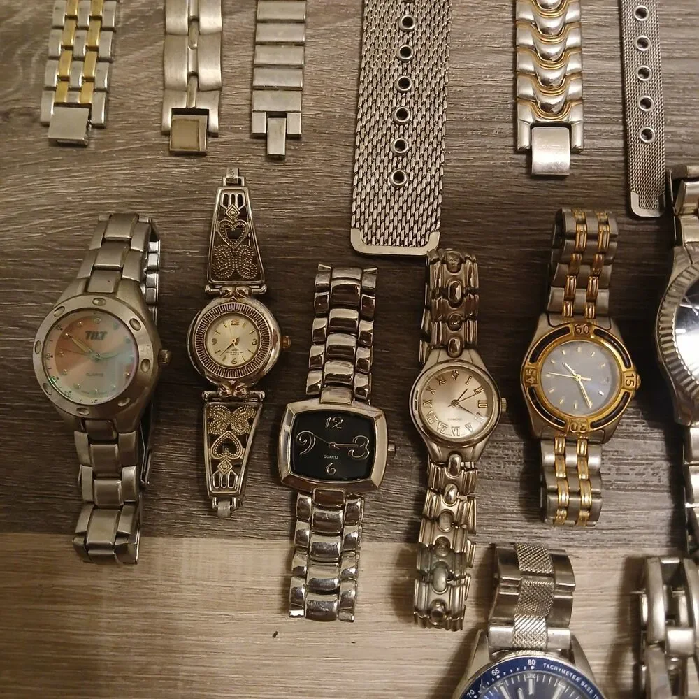 Lot 35+ Watches Parts/Repair ALL Metal Timex Pulsar Fossil DNKY Faded Glory